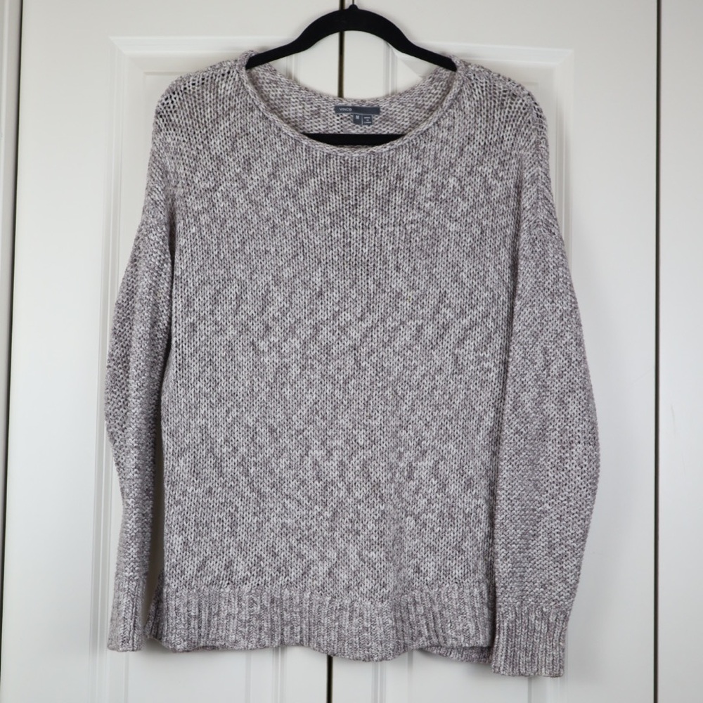 VINCE Knit Crew Neck Sweater Grey/White Size M